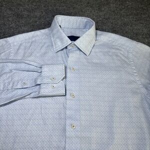 David Donahue Shirt Mens Size Medium‎ Blue White Geometric Button Up Long Sleeve